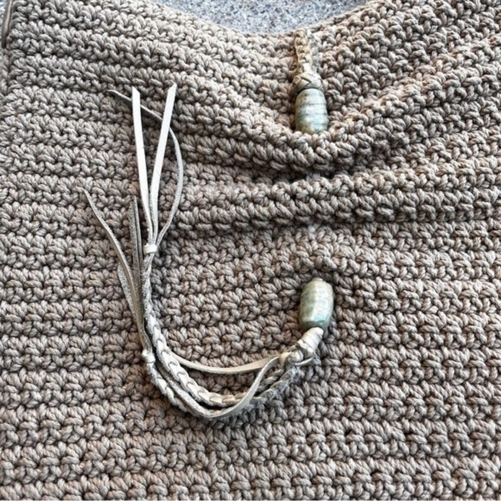 Lucky Brand Hobo‎ Bag Natural Cotton Slouchy Hippie Purse Tassel Indie Satchel - Picture 5 of 12